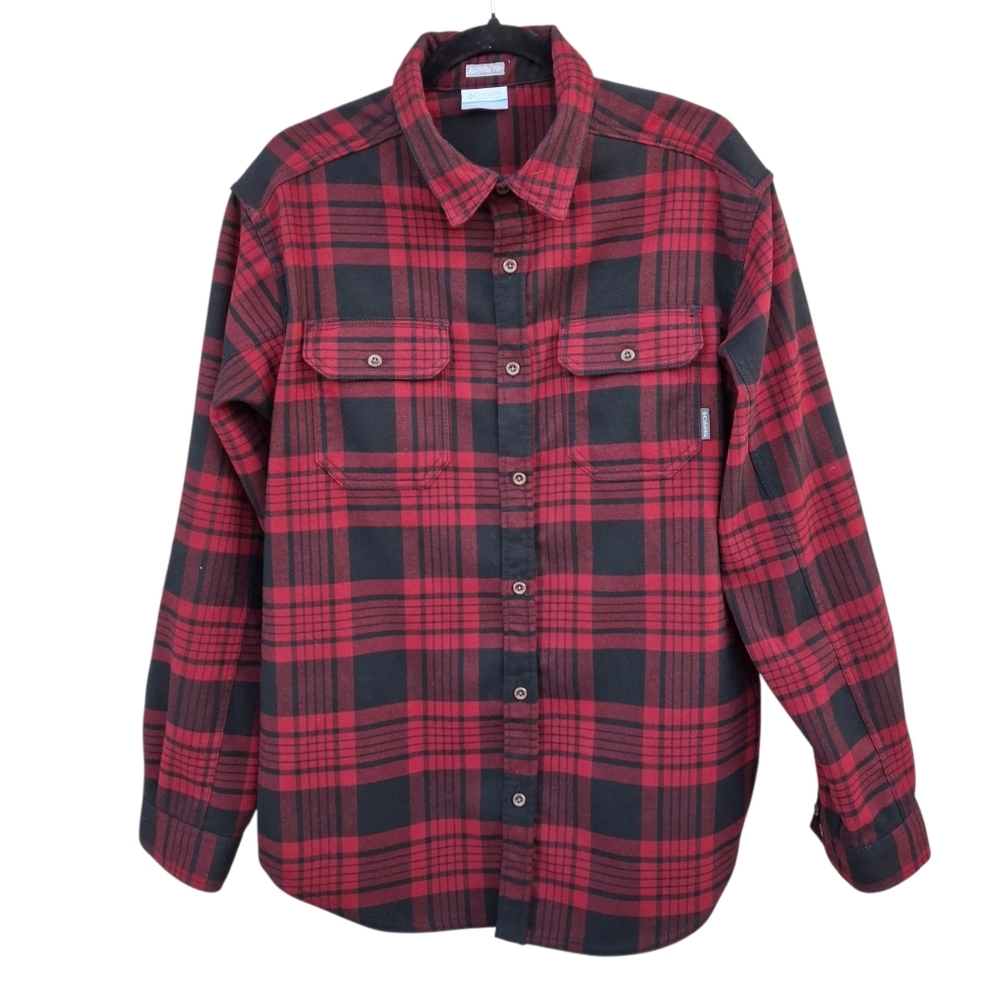 Columbia Sportswear Red Plaid Button-Up Long Sleeve Shirt Jacket  Men Size Large